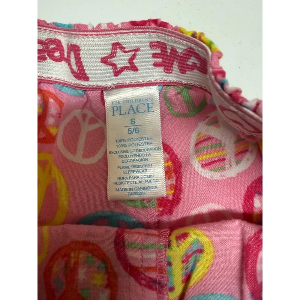 The Children's Place Girl Pink Peace Sign Pajama Sleep Shorts S 5/6 Retro Lounge